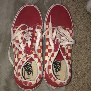 Red & white checkered lace up Vans